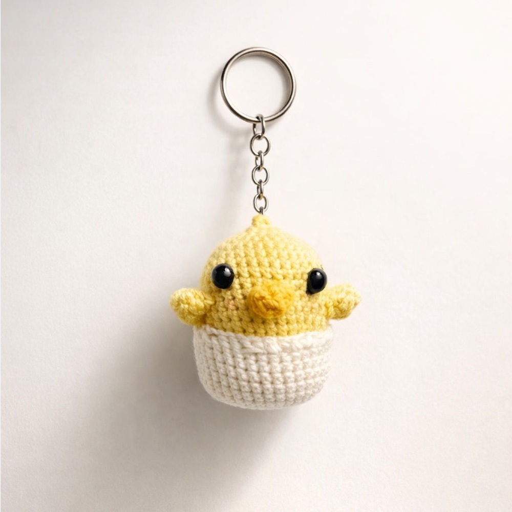 Handmade Crochet Chick Keychain 100% Cotton Amigurumi Easter Gift
